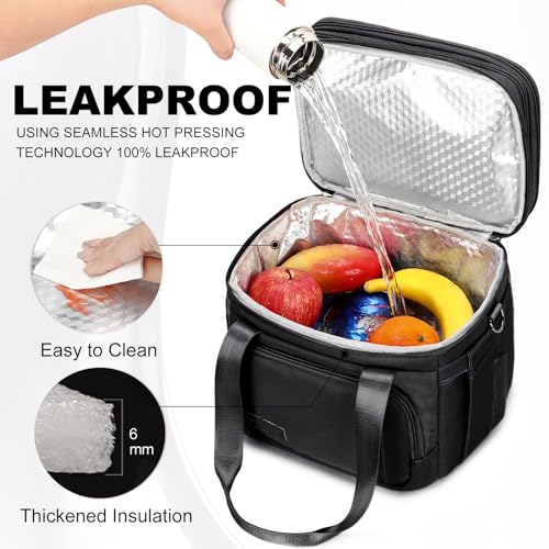 MAPLELILY Lunch Box for Men Women - Double Deck Insulated Lunch Bag, Large Leak Proof Tote Cooler, Wide Open Dual Compartment Lunch Bags with Shoulder Strap, For Work Picnic Hiking Beach, Black - color: Black