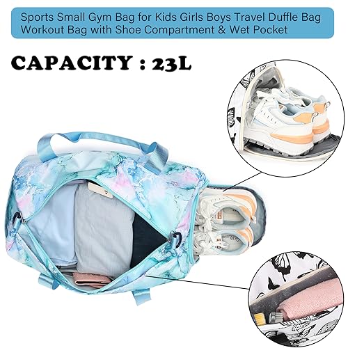 Gym Bag Sports Duffle Bag with Wet Pocket Weekender Overnight Bag with Waterproof Shoe Pouch and Air Hole for Girls Kids Women Travel Foldable Bag - color: Marble 74