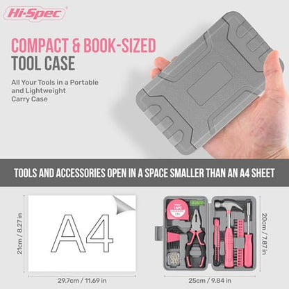Hi-Spec Tool Set 25pc Pink Household DIY Tool Kit for Women. Small Mini Tool Box Set of Starter Basic Ladies Tools - color: Pale Pink, size: 25 Piece