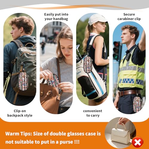 Double Eyeglasses Case, Hard Shell Dual Sunglasses Organizer with Zipper Clip Travel Glasses Storage for Women Men - color: Black Cats