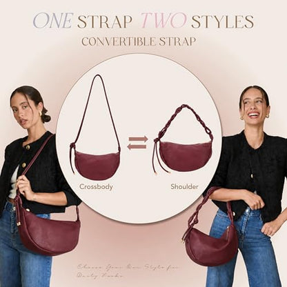 Mali&Lili Hobo Shoulder Bag for Women, Aria Convertible Crossbody Bags for Women, Vegan Leather purses, Shoulder Handbags - color: Sour Cherry