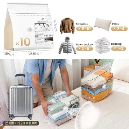 TAILI 10 Pack Cube Vacuum Storage Bags, Medium Size (25x19x11 inch), Vacuum Seal Bags for Clothing, Compression Packing Cube for Clothes, Blankets, Baby Clothes - size: 10 Medium