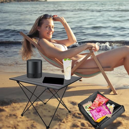 Foldable Camping Side Table, Ultralight Small Beach Table Aluminum, Portable Outdoor Table with Carry Bag and Storage for Picnic, Grill, Hiking, Fishing, Sand, Camping Essentials(L) - size: 27‘’ Large