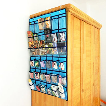 Over Door Hanging Closet Underwear Sock Storage Cell Phone Jewelry Organizer Clear Pockets (BLUE, 36 POCKETS) - color: BLUE