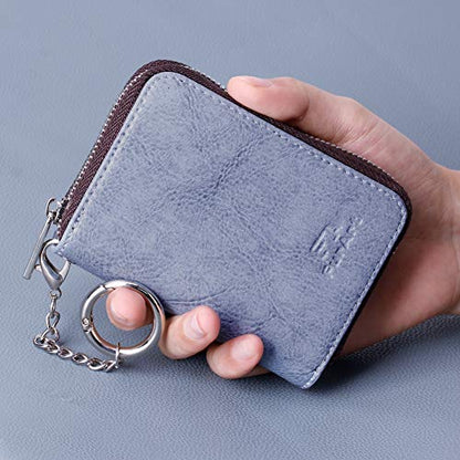 FurArt Zipper Wallet Women, RFID Blocking Credit Card Wallet, Business Card Holder, Compact Size KeyChain Wallet - color: Gery Blue