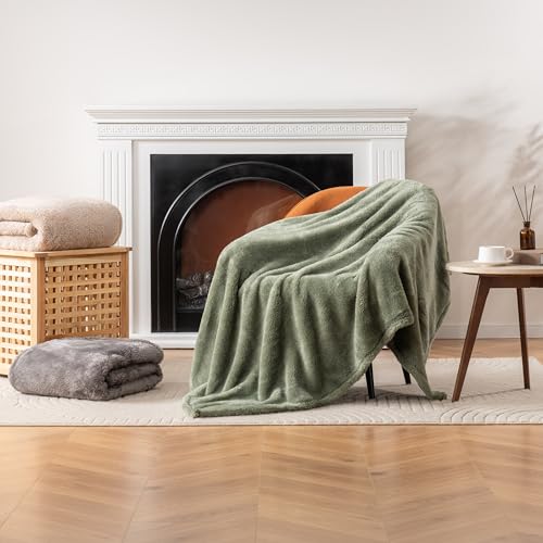 Berkshire Blanket Classic Extra-Fluffy Plush Blanket Queen Size, Soft Fuzzy Fluffy Long Hair Blanket for Couch Sofa Bed, Dark Sage Green, 90x90 Inches - color: Dark Sage Green, size: Full/Queen