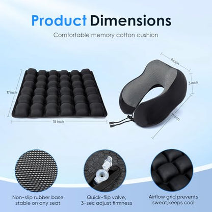 Travel mat - inflatable bubble design, used for car/office/airplane seat cushion, equipped with storage bags. Ergonomically designed 3D inflatable airbag, including neck pillow kit (Rectangle) - size: rectangle