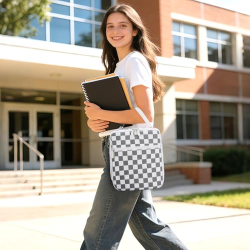 Lunch Box for Women Men Adult Insulated Lunch Bag Women Men Small Reusable Lunchbox for Work Picnic Travel (Gray-White Plaid) - color: Gray-White Plaid