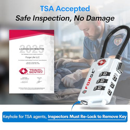 Forge TSA Approved Cable Luggage Locks, Re-settable Combination with Alloy Body(White 2 Locks) - color: WHITE 2PK