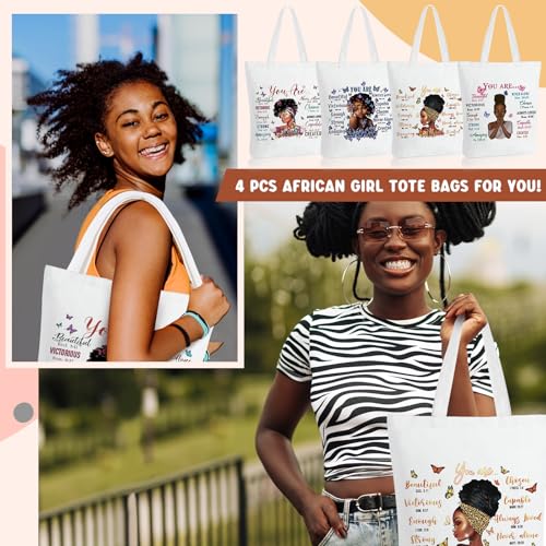 Roowest 8 Pcs Juneteenth African American Gifts for Women Bulk Inspirational 4 Tote Bags 4 Makeup Bags Zipper Work Travel(Stylish Style) - style: Stylish Style