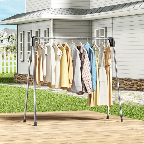 APEXCHASER Clothes Drying Rack, Stainless Steel Drying Rack Clothing with Height-Adjustable, Foldable Gullwings Laundry Drying Rack, Indoor Outdoor Use, No Assembly, White - size: 55 inch New