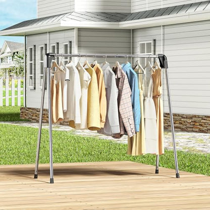 APEXCHASER Clothes Drying Rack, Stainless Steel Drying Rack Clothing with Height-Adjustable, Foldable Gullwings Laundry Drying Rack, Indoor Outdoor Use, No Assembly, White - size: 55 inch New