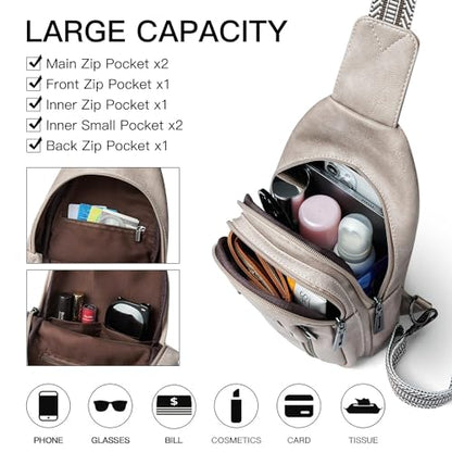 LATMAP 7L Sling Bag for Women Men Leather Small Sling Backpack Daypack Anti Theft Fanny Pack Crossbody Purse Travel - color: Regular Size-greyish