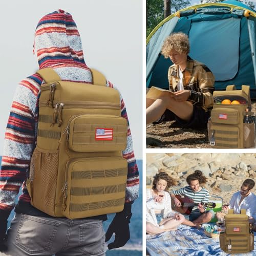 Tactical Backpack Cooler,Soft Lightweight Leakproof Cooler Backpack,Insulated Cooler Bag,Portable Soft Cooler Bag Waterproof for Beach, Travel, Camping, Picnic, Hiking - color: Brown