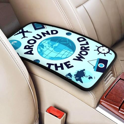 Travelling on Airplane 2 Print Car Center Console Cover Universal Neoprene Car Armrest Storage Box Decoration Protector Pad for Car Truck SUV, Interior Accessories