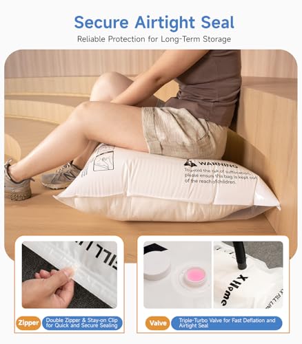 24 Pack Vacuum Storage Bags, Space Saver Vacuum Seal Bags for Clothing, Bedding, Blankets, Comforters,Travel Luggage, Vacuum Compression Bags with Hand Pump (8 Jumbo+4L+4M+4S+4 Roll-up Bags)