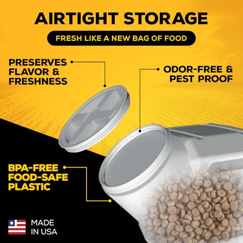Vittles Vault Traditional Pet Food Storage Container For Dog Kibbles/Bird Seed/Oatmeal/Rice/Flour/Cereal, BPA Free Plastic, Sealed Airtight For Cat Food, Up To 50 lb, Made in USA, With Scoop, Gray - size: 50 Pounds