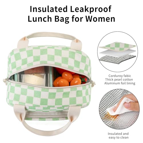 Lunch Bag Women Lunch Box for Women Adult Cute Insulated Lunch Bag Small Cooler Lunch Tote Bags for Work Picnic Travel (Beige-Light Green Plaid) - color: Beige-Light Green Plaid
