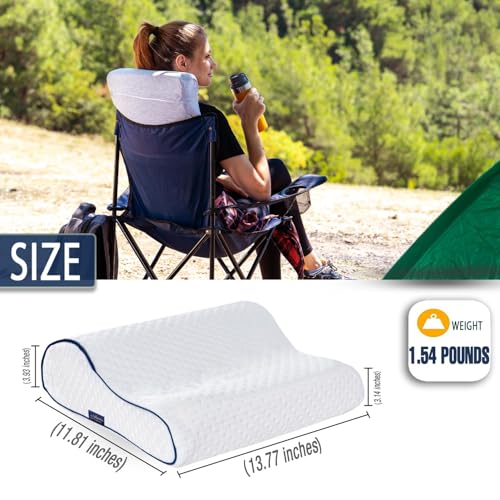 alkamto Travel & Camping Comfortable Memory Foam Pillow – Easy to Carry Portable Bag – Temperature Regulating Pillow Case (White Contour + Extra Cover) - size: White Contour Travel + Extra Cover