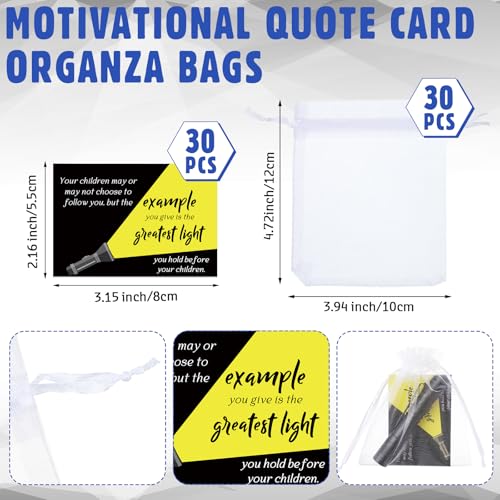 Coume Fathers Day Small Pocket Flashlight Gifts for Church Pocket Light Motivational Quote Card Bible Verse Cards and Organza Bags for Men Thank You Gifts, Not Include Batteries(30 Sets)