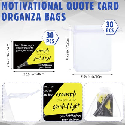 Coume Fathers Day Small Pocket Flashlight Gifts for Church Pocket Light Motivational Quote Card Bible Verse Cards and Organza Bags for Men Thank You Gifts, Not Include Batteries(30 Sets)