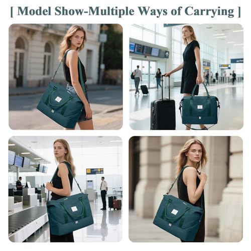 Travel Duffel Bag with Shoes Compartment, Overnight Weekender Bags for Women,Carry on Personal Item Bag，Extra Large - color: A-Peacock Blue, size: Extra Large