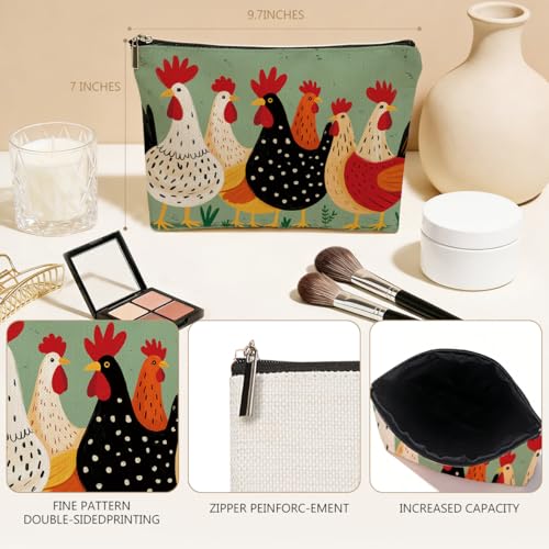 Chicken Themed Makeup Bag Travel for Women, Chickens Stuff Chickens Gifts Canvas Cosmetic Makeup Pouches with Zipper Travel Office Makeup Cosmetic Bags, Toiletry Organizer Pouch Birthday Gifts - color: Multicolor 0007