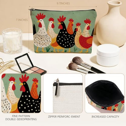 Chicken Themed Makeup Bag Travel for Women, Chickens Stuff Chickens Gifts Canvas Cosmetic Makeup Pouches with Zipper Travel Office Makeup Cosmetic Bags, Toiletry Organizer Pouch Birthday Gifts - color: Multicolor 0007