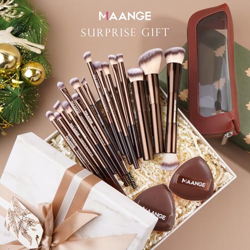 MAANGE Makeup Brush Set 19 PCS Travel Makeup Brushes Eyeshaowder Powder Concealers Foundation Professional Make Up Brush Set with Case (Coffee) - color: Coffee