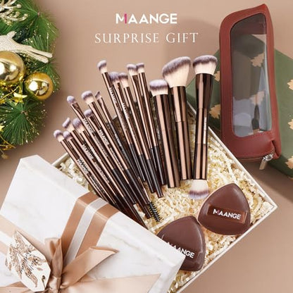 MAANGE Makeup Brush Set 19 PCS Travel Makeup Brushes Eyeshaowder Powder Concealers Foundation Professional Make Up Brush Set with Case (Coffee) - color: Coffee