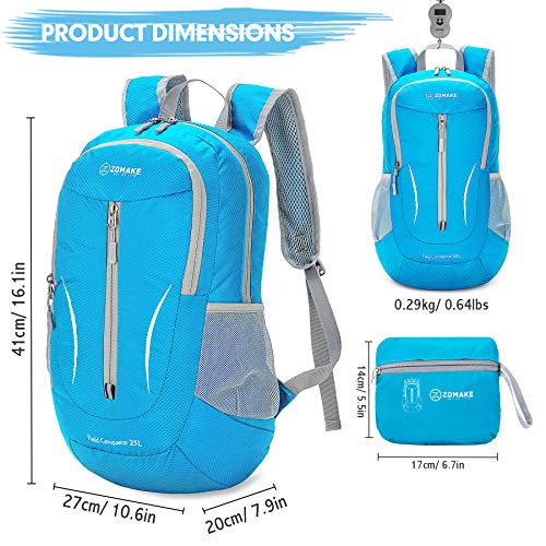 ZOMAKE Ultra Lightweight Packable Backpack 25L, Foldable Hiking Backpacks Water Resistant Small Folding Daypack for Travel(Light Blue) - color: Light Blue