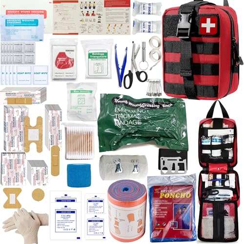 Universal IFAK Trauma First Aid Kit Molle Pouches Emergency Survival Kit Suitable for Home, car, Travel, Camping, Hiking, Sports, Outdoor Emergencies-Quick Response First Aid Essentials (Red) - color: Red