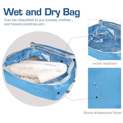 8 Set Expandable Compression Packing Cubes for Suitcases Travel Essentials Carry On Waterproof Storage Bag With Dry And Wet Separation Blue - color: Blue