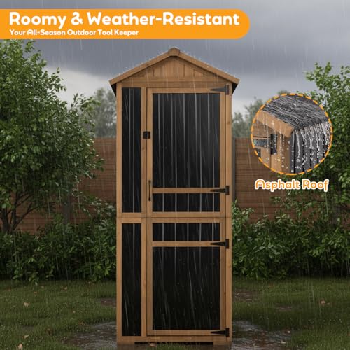Outdoor Storage Cabinet with Lockable Doors, Wood & Metal Garden Shed, Weatherproof Patio Storage with Adjustable Shelf for Tools, Patio & Backyard Organizer - size: Deep 29.5" Lx 21.5"Wx 75.2"H