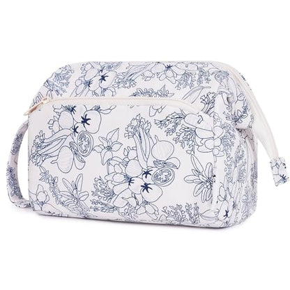 Narwey Women Makeup Bag Wide-open Make up Bag Travel Cosmetic Organizer Toiletry Bag for Cosmetics Toiletries Accessories (Navy Blue Flower) - color: Navy Blue Flower