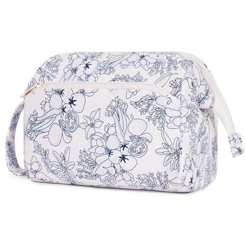 Narwey Women Makeup Bag Wide-open Make up Bag Travel Cosmetic Organizer Toiletry Bag for Cosmetics Toiletries Accessories (Navy Blue Flower) - color: Navy Blue Flower