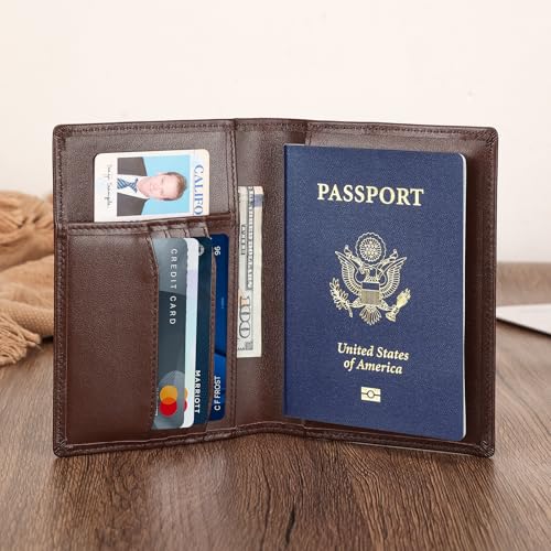 Polare Slim RFID Blocking Leather Passport Holder Travel Bifold Wallet For Men (Coffee) - color: Coffee