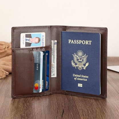 Polare Slim RFID Blocking Leather Passport Holder Travel Bifold Wallet For Men (Coffee) - color: Coffee