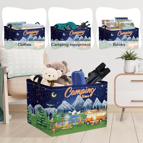 Clastyle Black Night Camping Storage Basket Clothes Toy Tool Food Picnic Basket Outdoor Beach Pool Towel Basket Rectangle Moutain Lake Fir Tree Caravan Bin