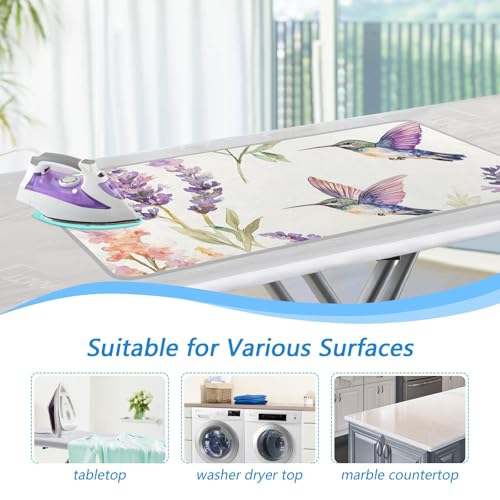 Lavender Flower Hummingbird White Ironing Mat for Table top Portable Ironing Pad Blanket for Washer Dryer Countertop Travel - color: Lavender Hummingbird 01
