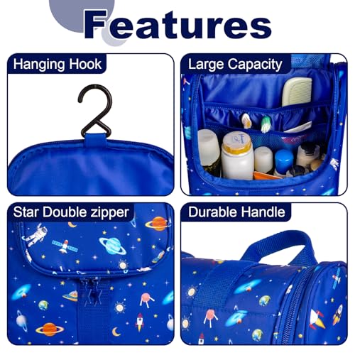 Remobia Hicol Cute Cartoon Hanging Kids Toiletry Bag Children Travel Cosmetic Makeup Organizer Wash Bag Shower bag Over Night Bag Camping Shaving Kit Bag for Boys & Girls (Astronaut) - color: Astronaut