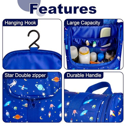 Remobia Hicol Cute Cartoon Hanging Kids Toiletry Bag Children Travel Cosmetic Makeup Organizer Wash Bag Shower bag Over Night Bag Camping Shaving Kit Bag for Boys & Girls (Astronaut) - color: Astronaut