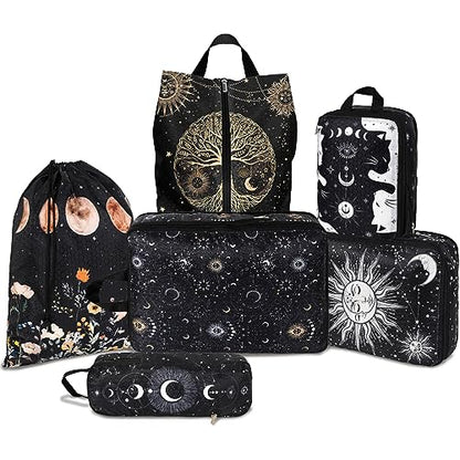 6 Pcs Compression Packing Cubes Waterproof Suitcase Travel Bag Luggage Backpack Organizer Travel Cubes for Packing-Gothic Style - color: Gothic Style