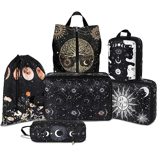 6 Pcs Compression Packing Cubes Waterproof Suitcase Travel Bag Luggage Backpack Organizer Travel Cubes for Packing-Gothic Style - color: Gothic Style