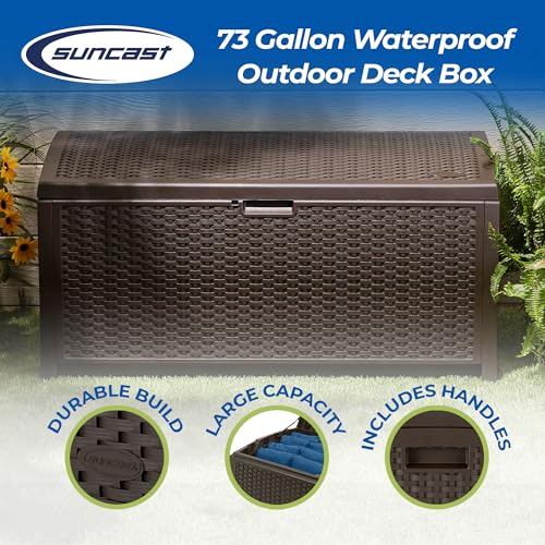Suncast 73 Gallon Waterproof Resin Wicker Outdoor Patio Storage Deck Box, 3 Pack - style: Deck Box (3 Pack)