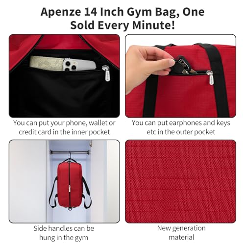 Apenze Small Gym Bag 14 inch lightweight Carry On Mini Duffel Bag for Travel Sport - Red - color: Red