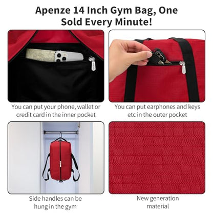 Apenze Small Gym Bag 14 inch lightweight Carry On Mini Duffel Bag for Travel Sport - Red - color: Red
