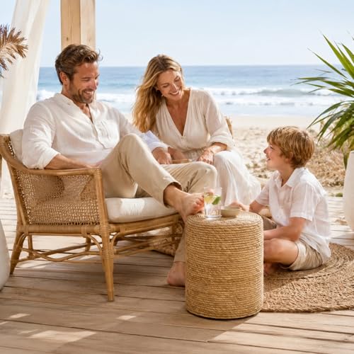 Wimarsbon Natural Seagrass Foot Stool, Hand Weaving Round Ottoman, for Living Room, Outdoor Seat (Natural) - color: 14inch Natural Cattail