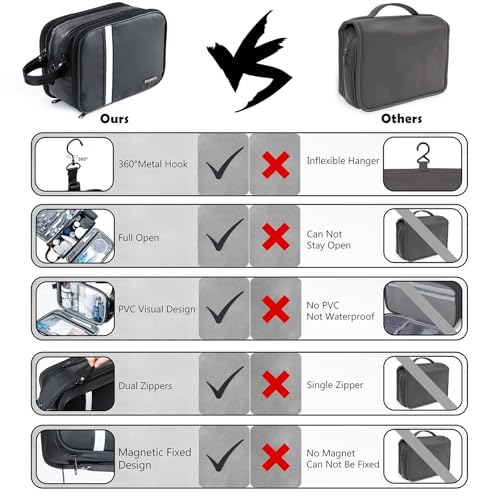 BAGSPRITE Large Toiletry Bag for Men, Women Travel Bag with Hanging Hook, Water-resistant Makeup Cosmetic Bag Shaving Kit Organizer, Bathroom Bag for Traveling - color: Black White
