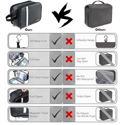BAGSPRITE Large Toiletry Bag for Men, Women Travel Bag with Hanging Hook, Water-resistant Makeup Cosmetic Bag Shaving Kit Organizer, Bathroom Bag for Traveling - color: Black White